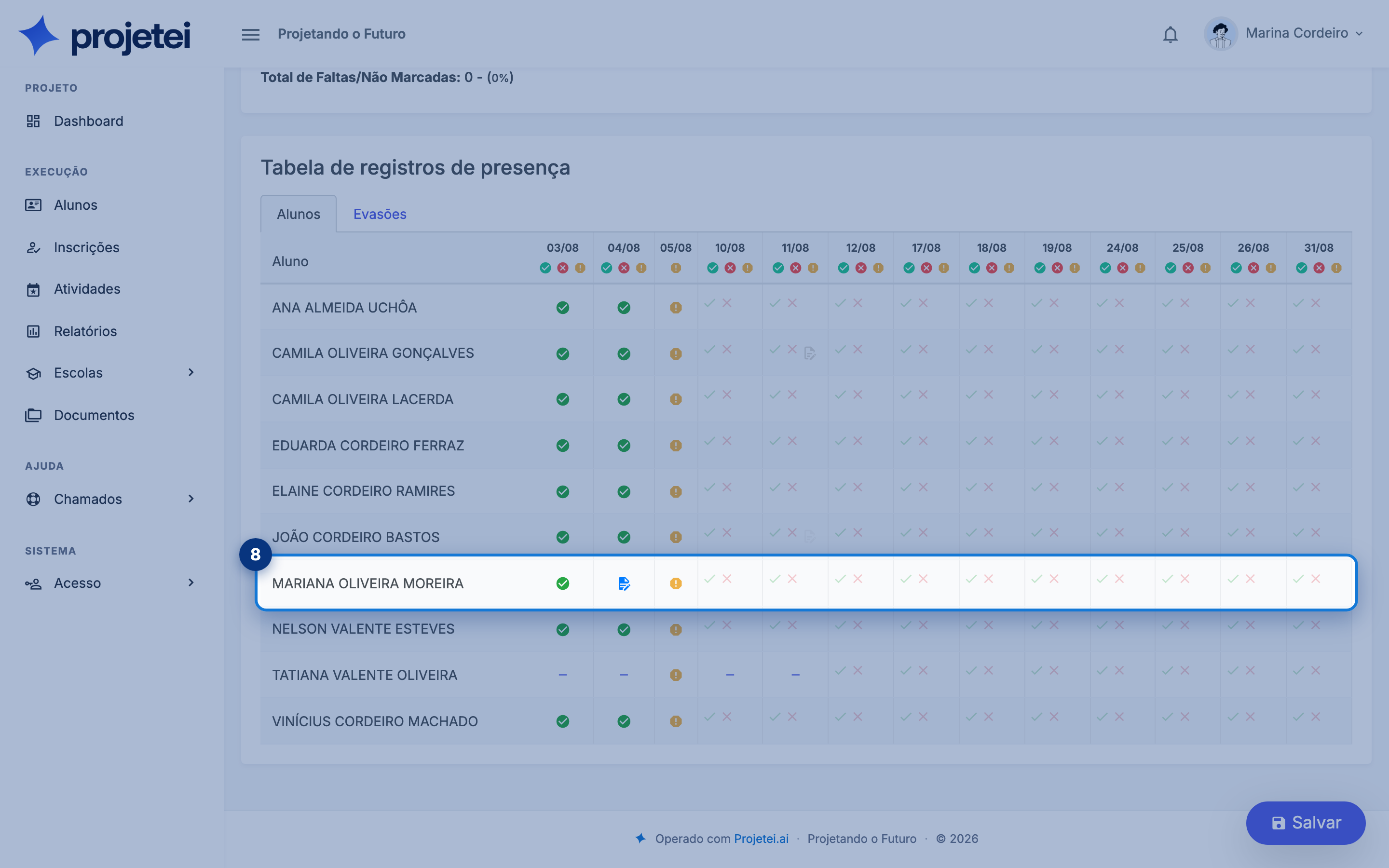 Tela do sistema com Um traço cinza em destaque