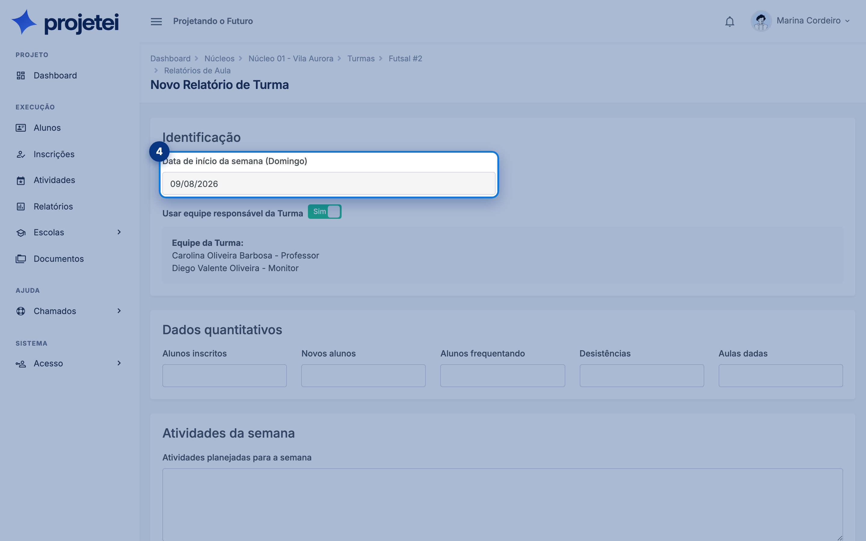 Tela do sistema com Identificação em destaque