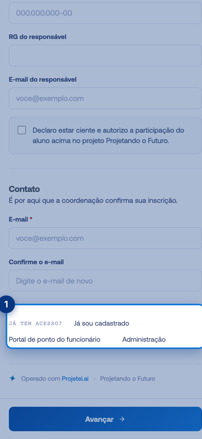 Tela do portal com JÁ TEM ACESSO? em destaque