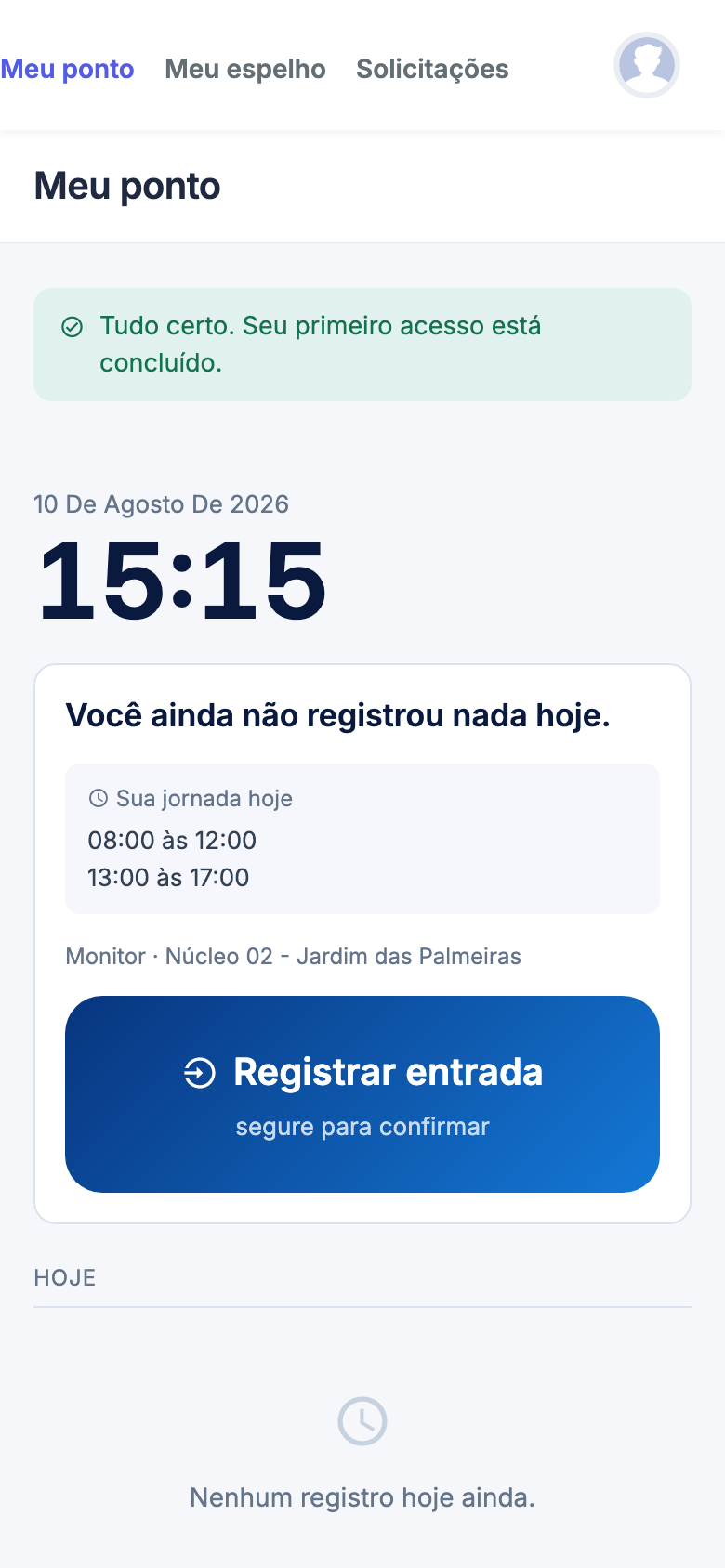 Tela do portal com Meu ponto em destaque