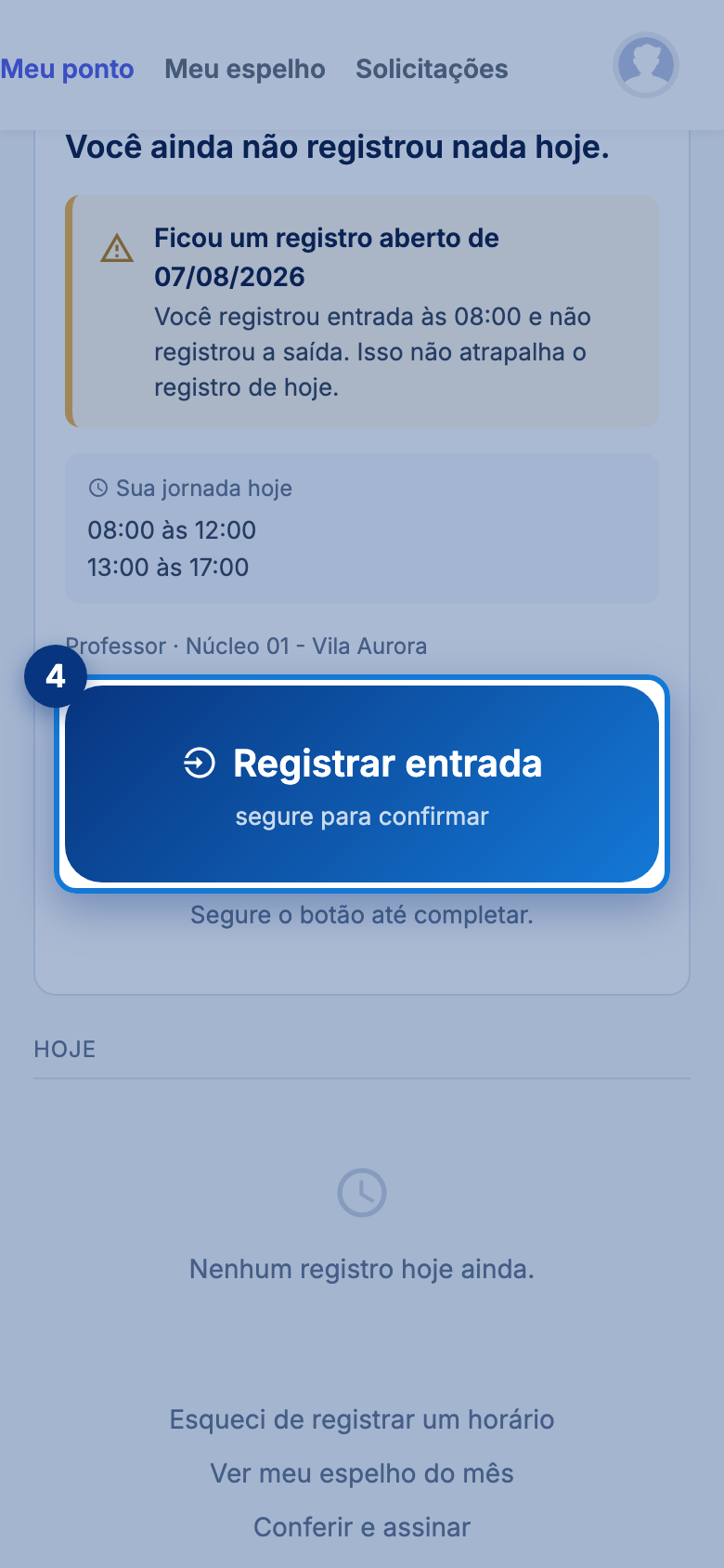 Tela do portal com Registrar entrada em destaque