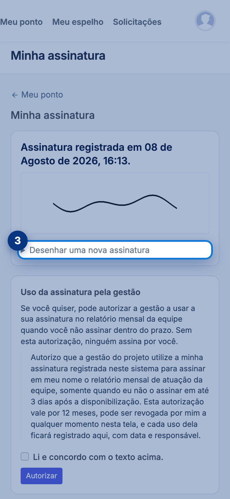 Tela do portal com Desenhar uma nova assinatura em destaque