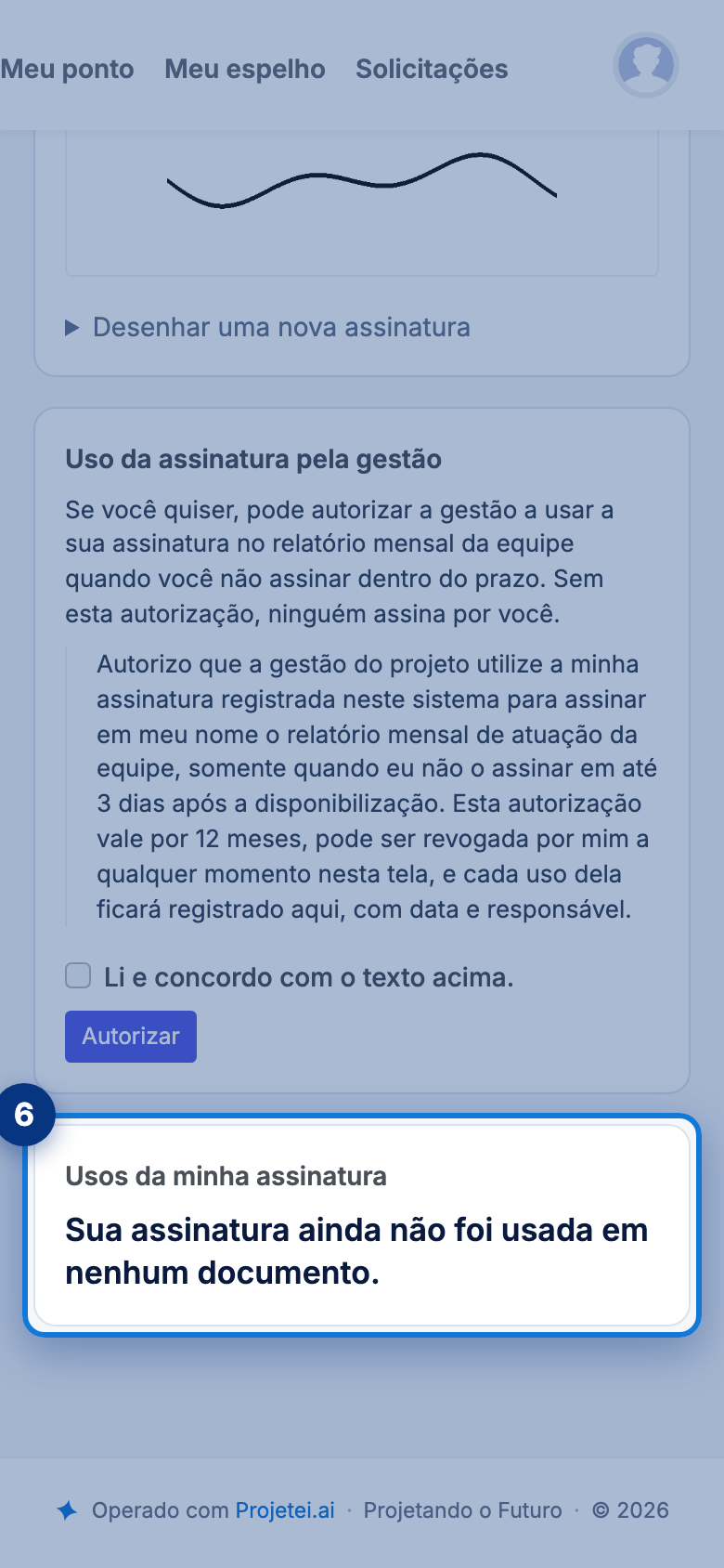 Tela do portal com Usos da minha assinatura em destaque