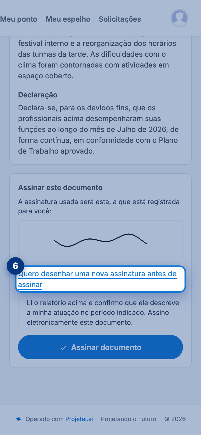 Tela do portal com Assinar este documento em destaque