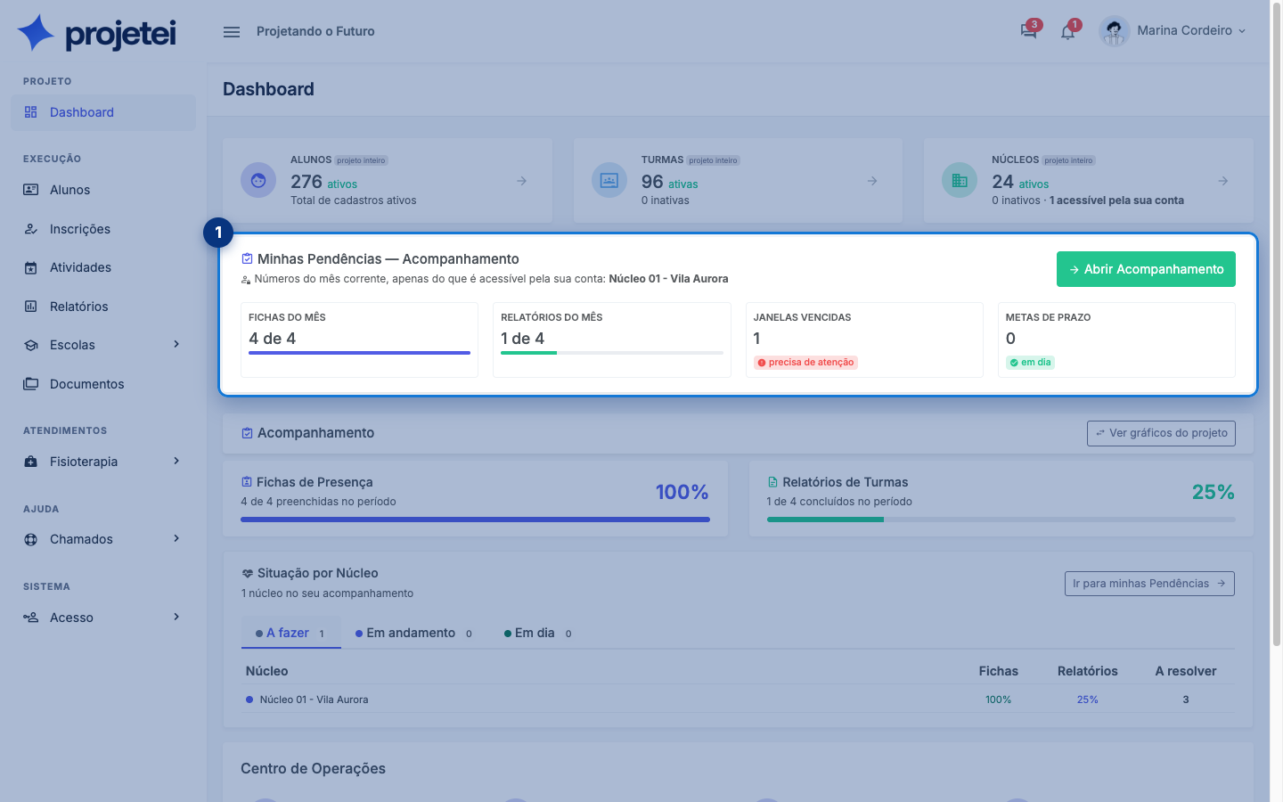 Tela do sistema com Acompanhamento em destaque